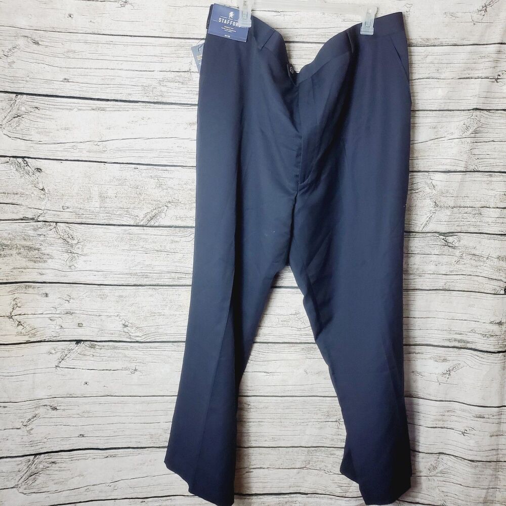 Stafford Portly Flt Flat Front Travel Suit Separate Navy Blue Pants Size 50X30